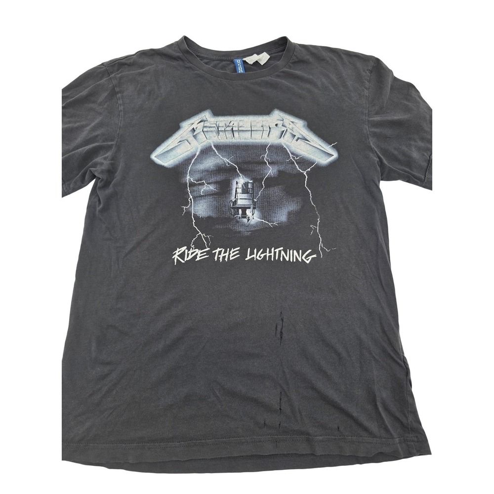 Metallica T-Shirt Mens Small Grey Fair Ride the Lightning Band Tee Graphic